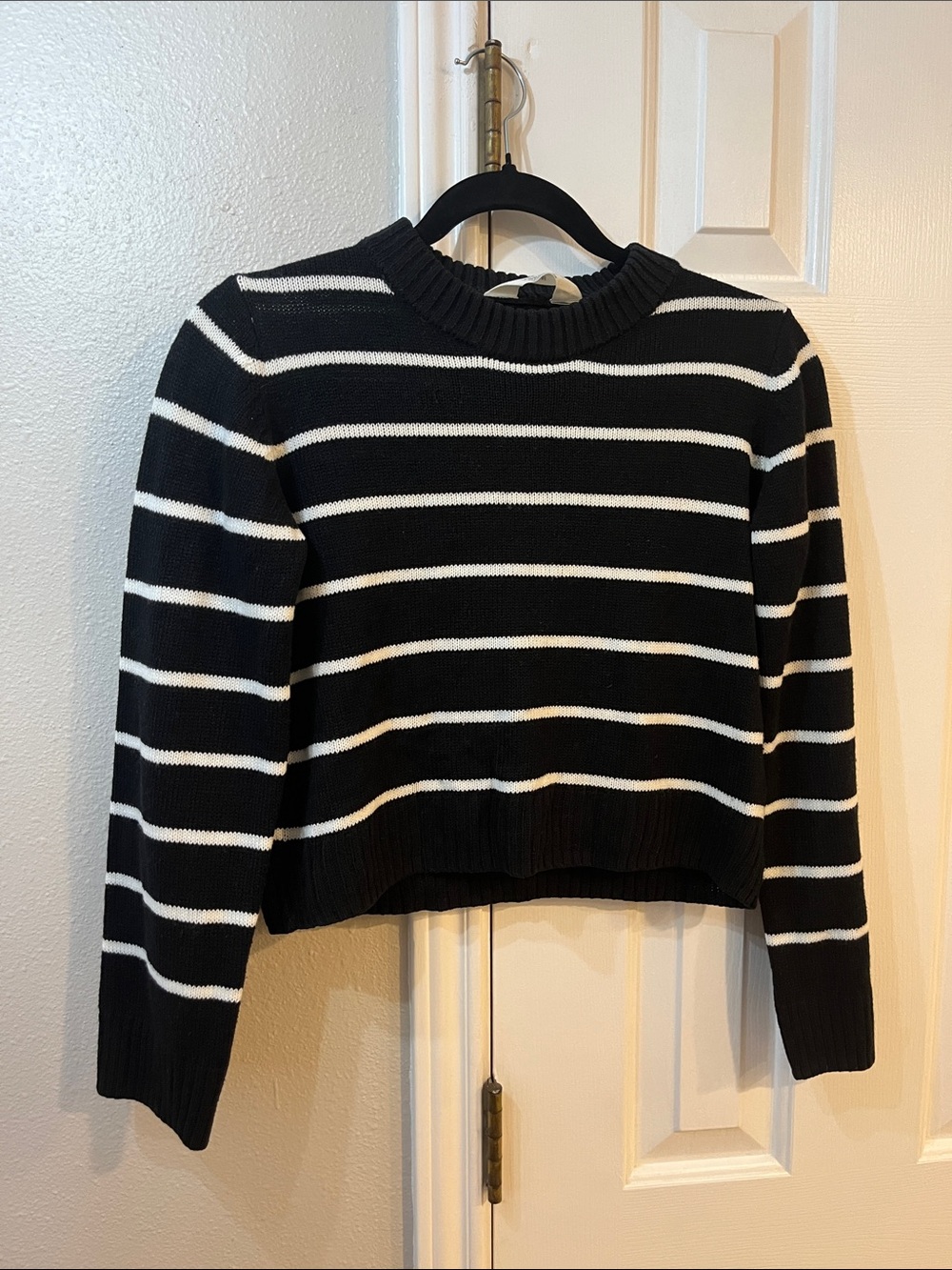 Black & White Striped Crewneck Sweater - Girl’s Classic Knit